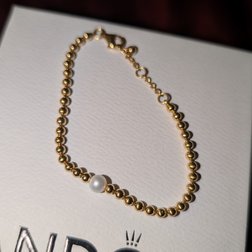 Pandora Gold Bracelet with Pearl Accent
